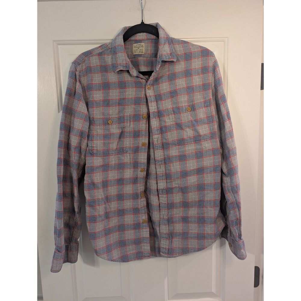 J.Crew Slim Fit Flannel Shirt Men's Medium Gray Blue Red Plaid 100% Cotton